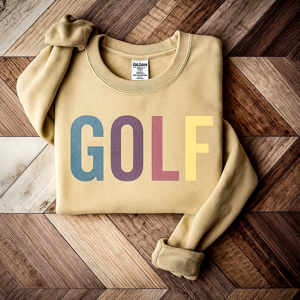 Gildan GOLF Sweatshirt Crewneck Cream Beige Medium Womens Cotton Long Sleeve Top